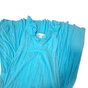 Newport News Turquoise Maxi Ruffle Sleeveless Dress. Side Zipper